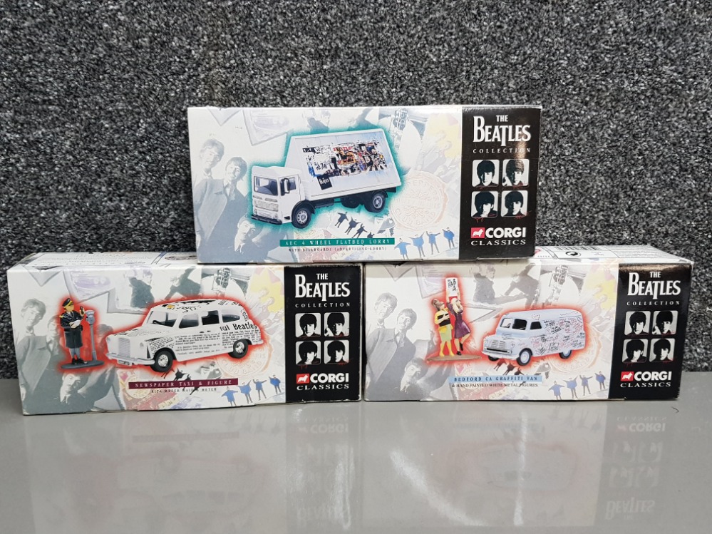 3 Corgi classics Diecast vehicles, part of the Beatles collection includes Bedford CA graffiti