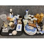 Two trays of miscellaneous to include a part coffee set, delft, etc