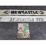 2 vintage Newcastle United silk scarfs & football programme, football league cup finalists vs