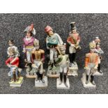A collection of nine capodimonte and other figures of soldiers