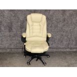 Cream leather swivel office armchair