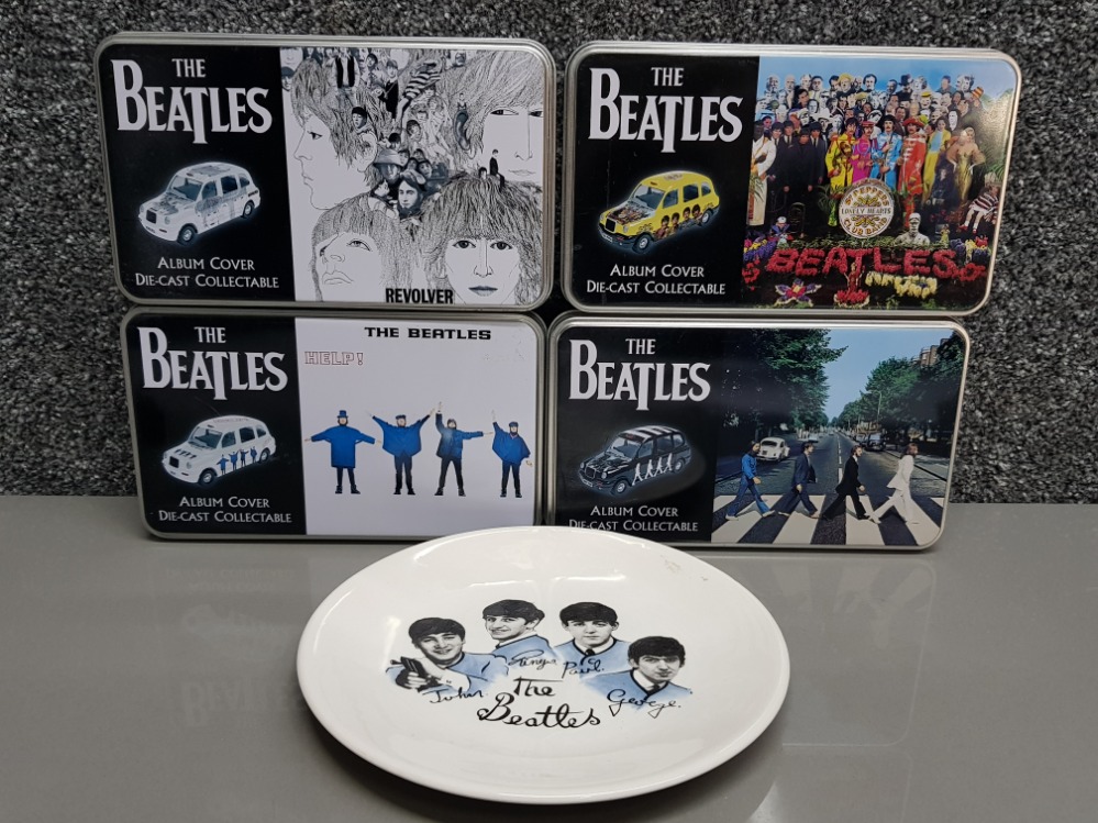 4x the Beatles album cover diecast collectable vehicles all with original tins of issue &