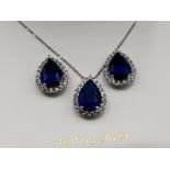 Stella Picciotto sterling silver, CZ & blue stone necklace and earrings 3 piece set