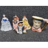 5x Royalty themed ornaments including Henry VIII character jug & Franklin Porcelain Catherine the