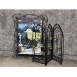 Metal framed mirror & folding screen candle holder