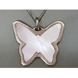 Silver & enamelled pink butterfly pendant on 925 silver chain, 9.8g