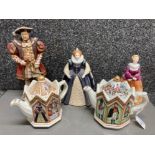 Henry VIII and Elizabeth I by Adderly, Franklin Porcelain and Regency Fine Arts, and two Sadler