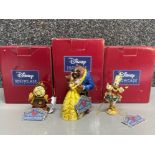 3x Disney Traditions hanging figured ornaments includes Beauty & the Beast, Cogsworth & Lumiere, all