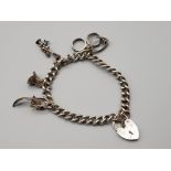 925 silver charm bracelet (6x charms plus padlock) 29g
