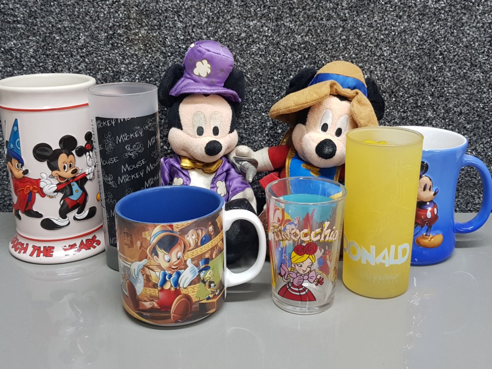 Collection of Disney Drinking glasses, mugs & large tankard also includes 2x soft toys