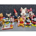 Tray lot of miscellneous Walt Disney figurines including Bambi by Wade, Minnie mouse money box,