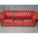 Ox-blood leather 3 seater Chesterfield settee