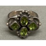 Silver four stone peridot cluster ring size N 1/2