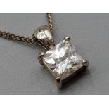 Silver & square shaped CZ pendant on Silver (925) chain, 2.8g