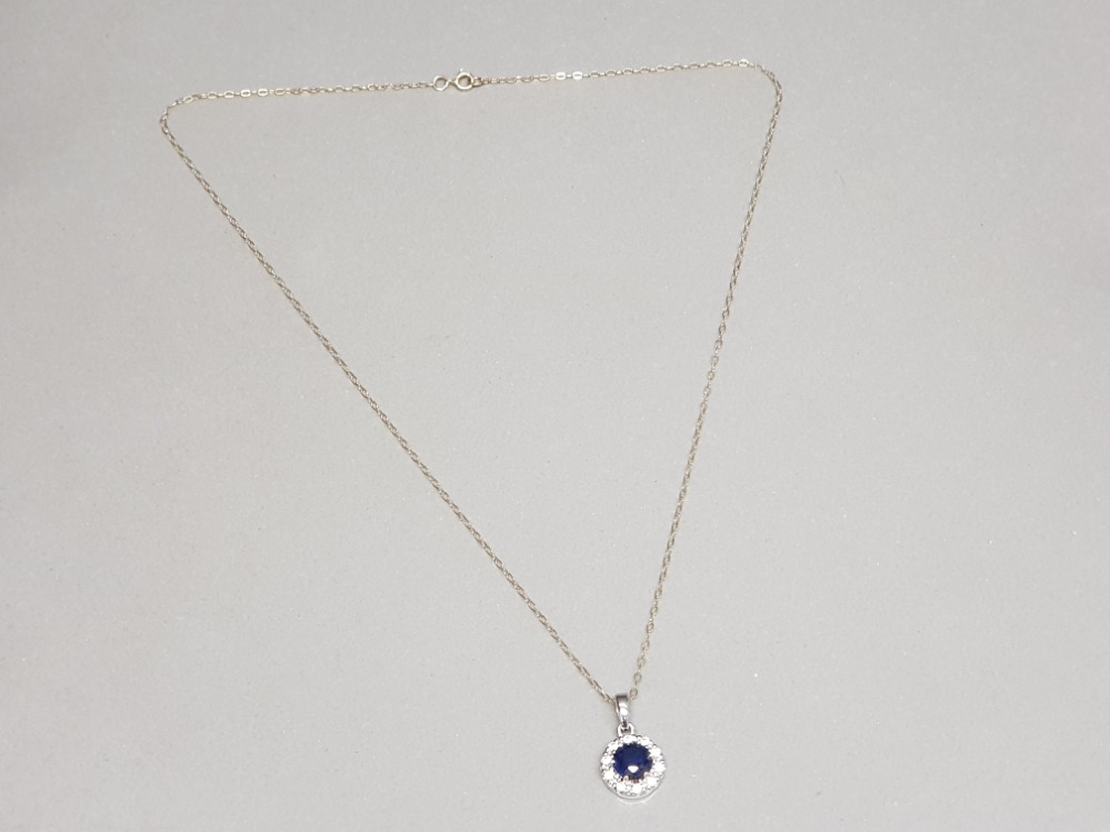 Sapphire & white stone pendant with 375 gold chain - Image 2 of 2