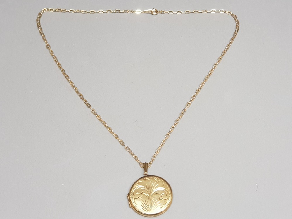 Circular Rolled Gold locket on gold plated chain - Image 3 of 3