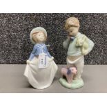 Nao by Lladro: Boy on phone with puppets no 1044, and girl no 12910