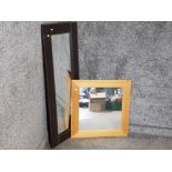 Square pine & rectangular shaped leatherette framed mirror