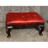 Ox blood leather metal studded chesterfield foot stool