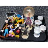 Tray of Walt Disney figures inc Goofy, Donald, Mickey etc plus Snowman snow globe, winnie the pooh