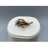 Antique Victorian 18ct Gold Carved Green Stone & Seed Pearl Flower Spray Brooch weighing 3.5 grams