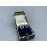 Vintage Diamond & Natural Ruby Earrings in 18ct Gold & Platinum in Excellent Condition - Boxed