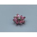 Original “Asprey” Natural Pink Tourmaline & Diamond Daisy Pendant in 18ct White Gold