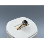 18ct Gold Natural Sapphire & Diamond Halo Ring Size Q weighing 3.8 grams