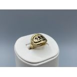 9ct Gold Double G logo ring potentially Gucci inspired Size O weighing 7.4 grams