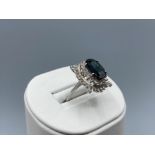 18ct White Gold & 5ct Natural Green Sapphire Ring with Double Diamond Halo’s Size O weighing 7.4