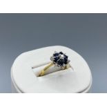 18ct Gold Diamond & Sapphire Cluster Ring in very good condition Size O weighing 5 grams