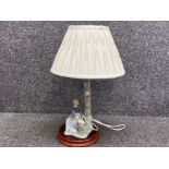 Nao by Lladro table lamp on wooden stand with figured base “ girl with rabbits “ with original