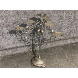 Large 3 way candle holder, (holds 7 candles) painted silver, height 72cm