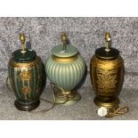 3 modern contemporary table lamp bases, (2 x oriental style)