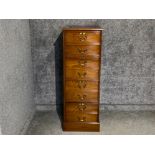 Narrow mahogany 4 drawer chest with red leather top (simulating 8 drawers) with keys, 49.5x61cm,