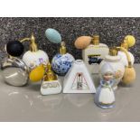 Selection of porcelain perfume bottles with atomisers including Royal Doulton & Coalport, also