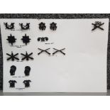 Selection of Military army rank badges, 16 in total, including Artillery, Infantry, judge advocate