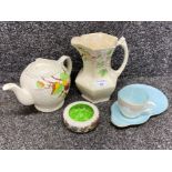 5x pieces of mixed Maling lustre ware inc teapot, water jug, ash tray & cup with saucer