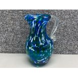 Vintage Murano Style Art Glass Large Jug in Blue Green & White colouring with Frilled Rim, height