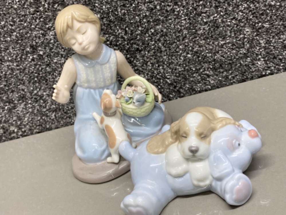 2x Nao by Lladro ornaments ladybird candlestick and sleeping puppy, also includes a Nadal girl - Image 3 of 3