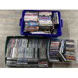 Large box of misc DVDs & 2 boxes of CDs