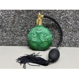 Czech Malachite green glass perfume bottle (Art Deco) with atomiser