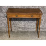 Antique mahogany turn over topped card table fitted with 2x drawers