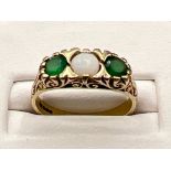 Ladies 9ct gold 3 stone ring. Featuring opal and green stone, size L