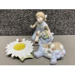 2x Nao by Lladro ornaments ladybird candlestick and sleeping puppy, also includes a Nadal girl