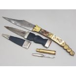Lot comprising of 3 knives includes Scottish Skein Dhu (sock knife), a turkish folding knife &