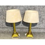 Pair of brass effect Corinthian table lamps with shades