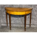 Georgian style satin wood, kings wood and mahogany inlaid Demi lune table, 94cm wide