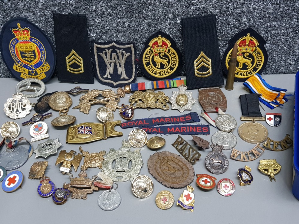 2 boxes of military badges, buttons, red cross badges, commemorative medallions, cotter pins & - Image 2 of 3