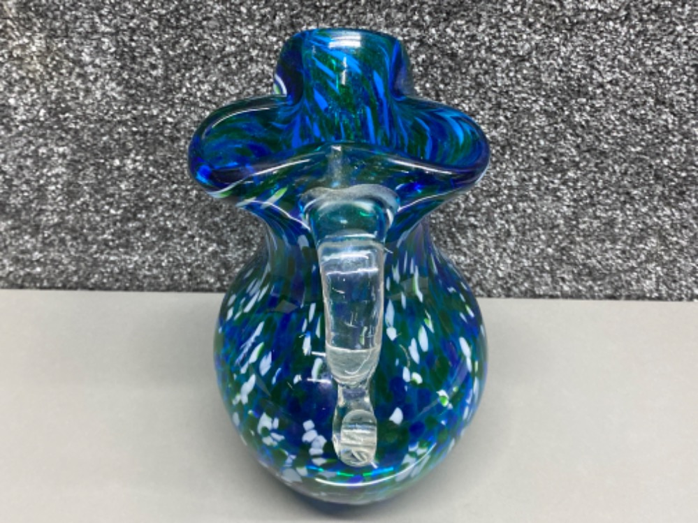 Vintage Murano Style Art Glass Large Jug in Blue Green & White colouring with Frilled Rim, height - Image 3 of 3